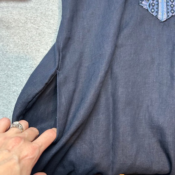 Chicos Linen Tunic Dress Navy Blue Beaded Embroidered 3/4 Sleeve Size 1 US 8 NWT - Picture 13 of 15